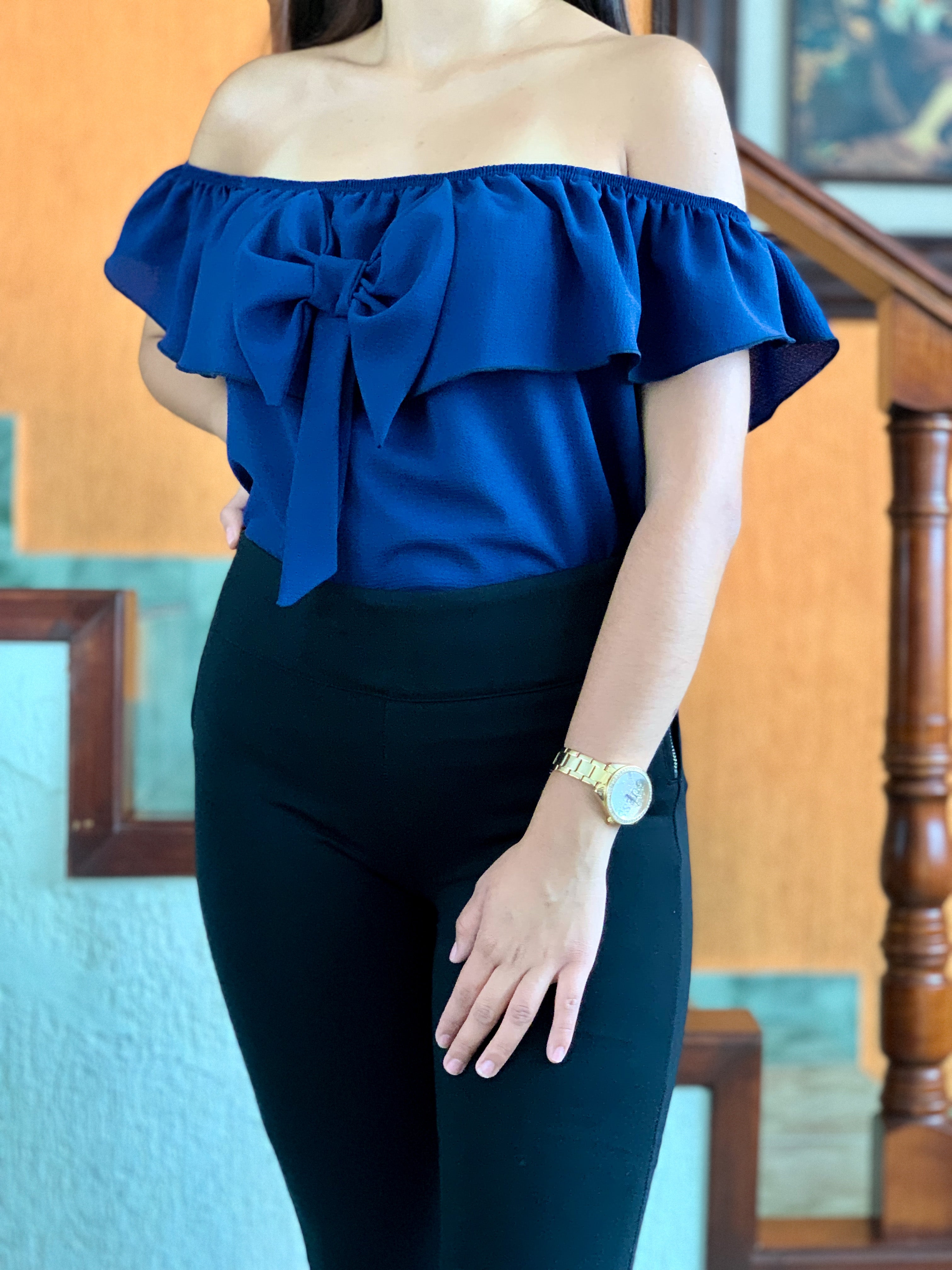 Blusa campesina azul fashion